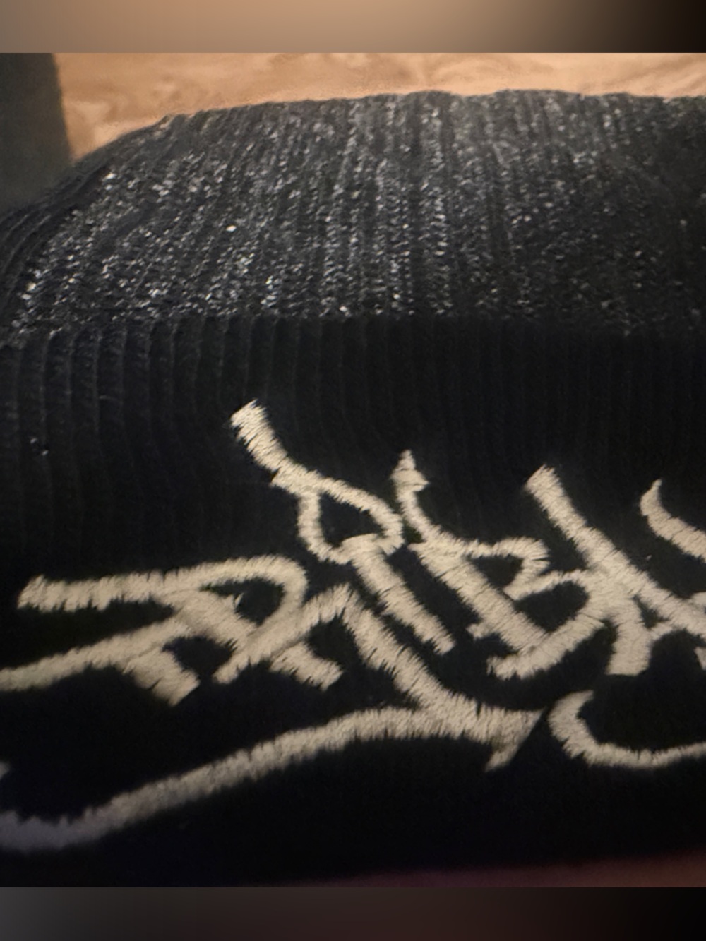 Tribal Black Beanie Hat with White Script Logo - Picture 2 of 3
